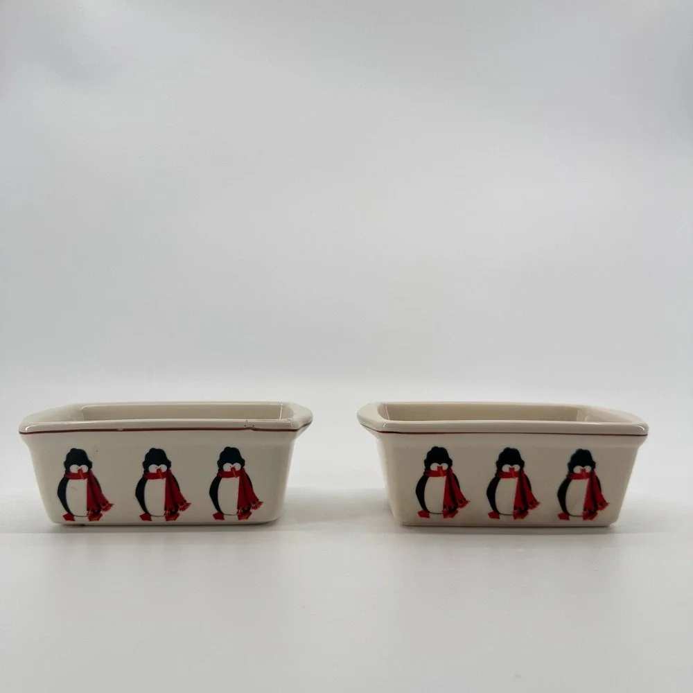Garden Ridge Penguin Mini Loaf Pans SET of 2 Ceramic Christmas Bakeware Holiday